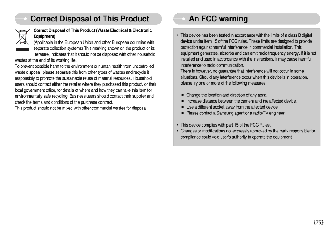 Samsung S500 user manual Correct Disposal of This Product, An FCC warning 