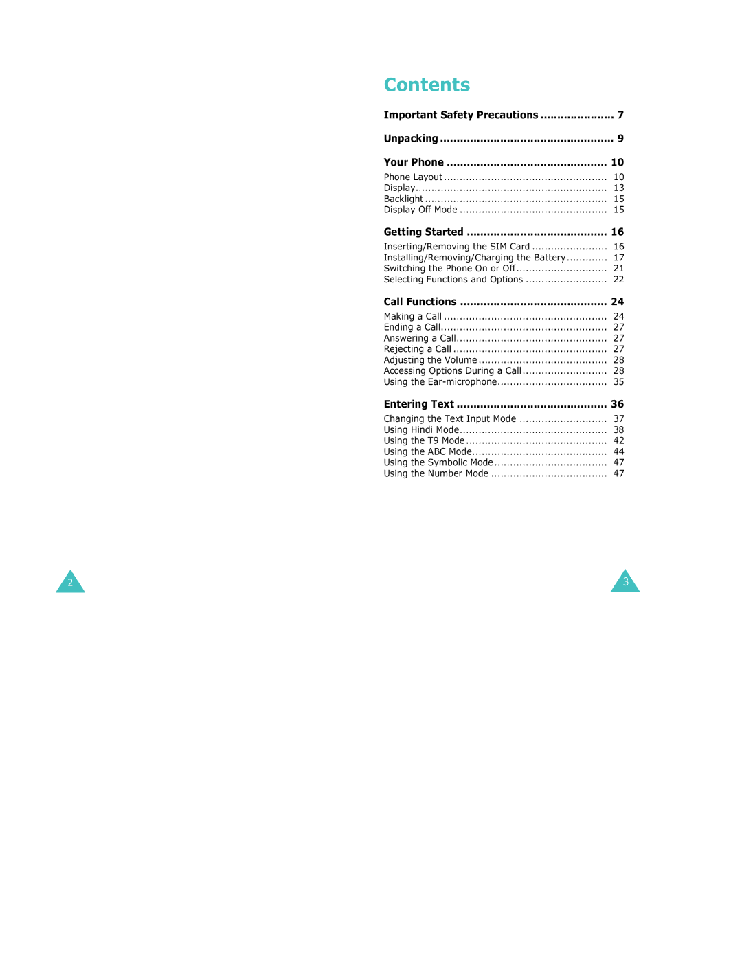 Samsung S500 manual Contents 