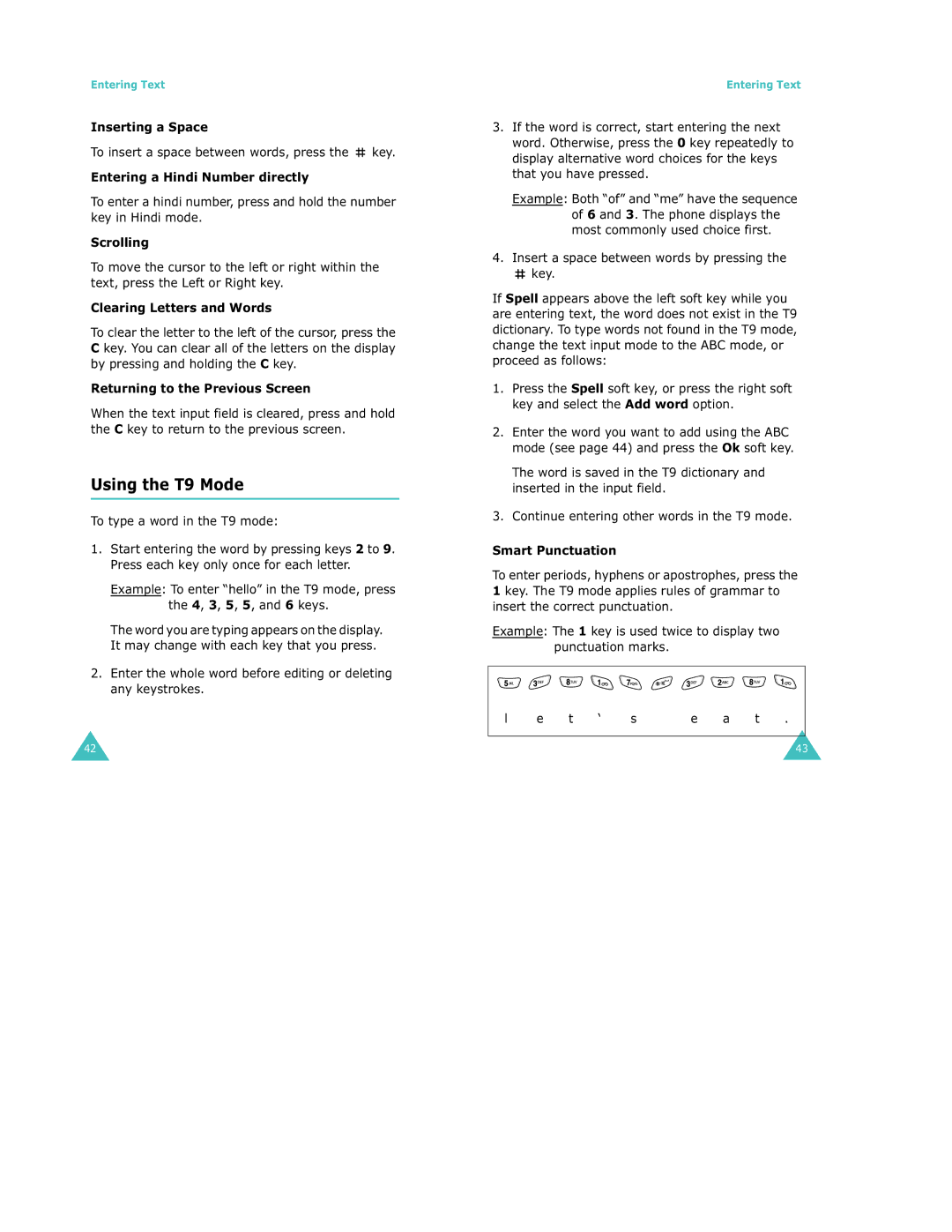 Samsung S500 manual Using the T9 Mode 