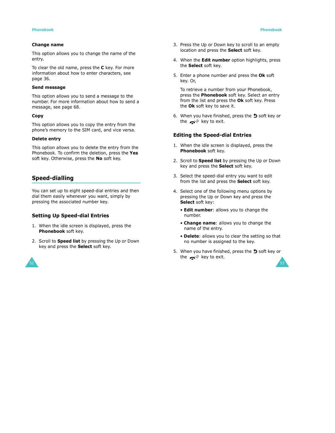 Samsung S500 manual Speed-dialling, Setting Up Speed-dial Entries, Editing the Speed-dial Entries 