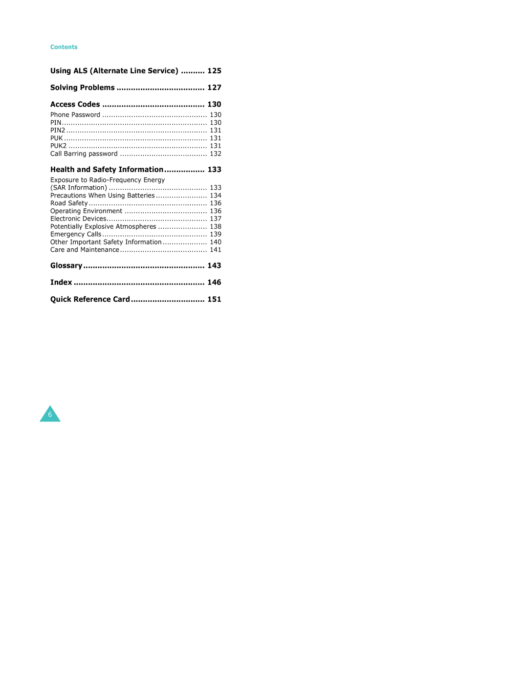 Samsung S500 manual Using ALS Alternate Line Service 125 