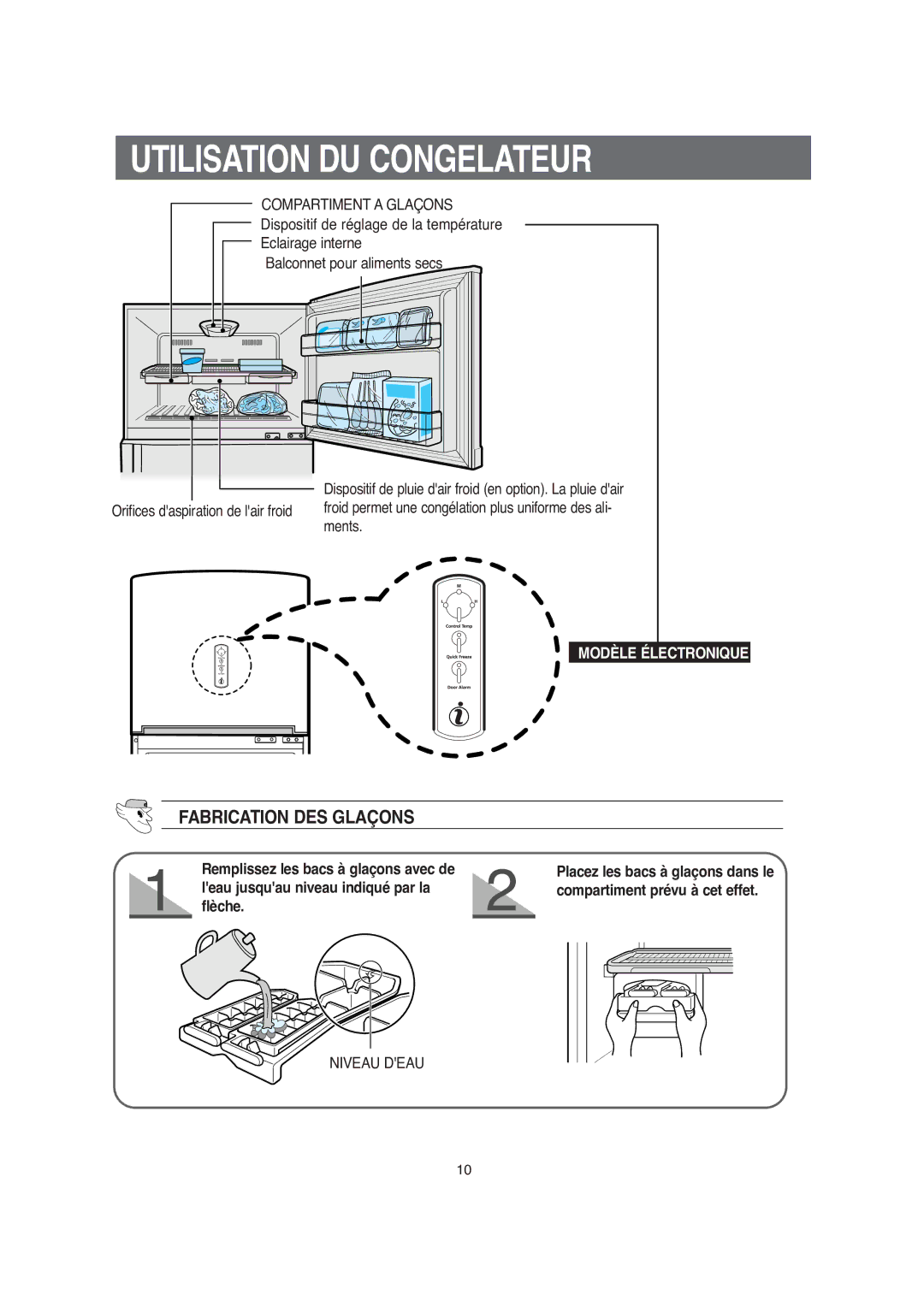 Samsung S52AHCSWQN/XEF, S52AGCSWQN/XEF, S52MDCQAGN/XEF manual Utilisation DU Congelateur, Fabrication DES Glaçons 