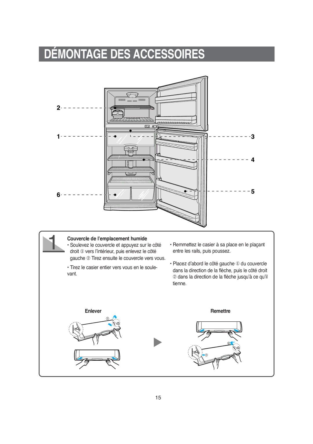 Samsung S52AGCSWQN/XEF, S52AHCSWQN/XEF manual Démontage DES Accessoires, Couvercle de l’emplacement humide, Enlever 