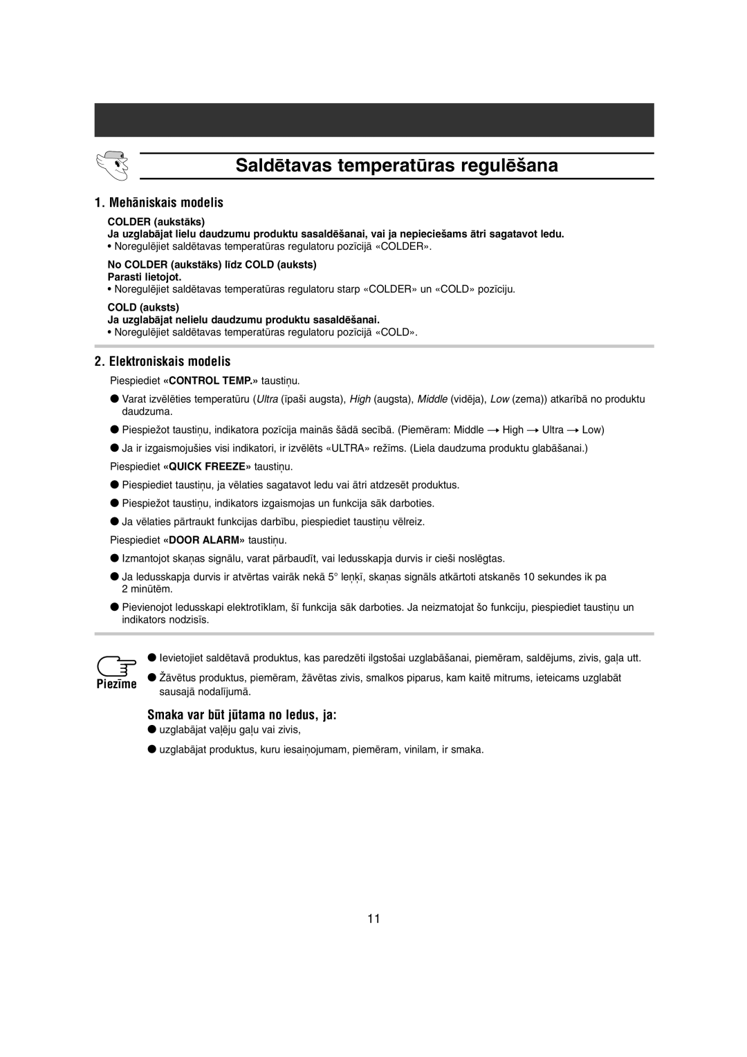 Samsung RT52EATG1/XEK manual Saldïtavas temperatras regulï‰ana, MehÇniskais modelis, Elektroniskais modelis, Piez¥me 