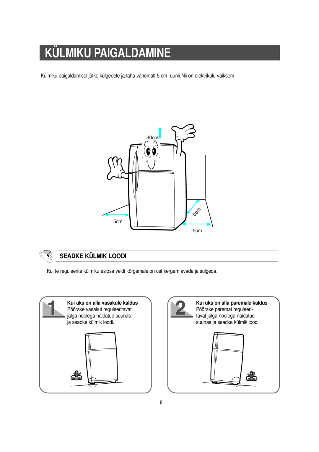 Samsung S57MPTHAGN/XEK, S57MFBHAGN/RUS, S52MFBHAGN/RUS, RT57EATG1/XEK manual Külmiku Paigaldamine, Seadke Külmik Loodi 