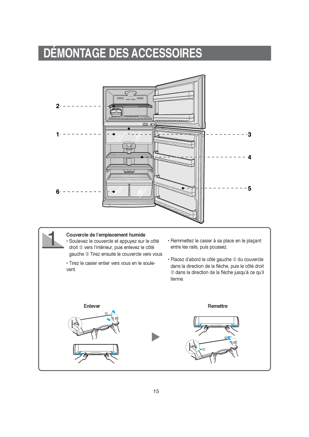 Samsung S52MDCQAGN/XEF, S57MFSQAGN/XEF manual Démontage DES Accessoires, Couvercle de l’emplacement humide, Enlever 