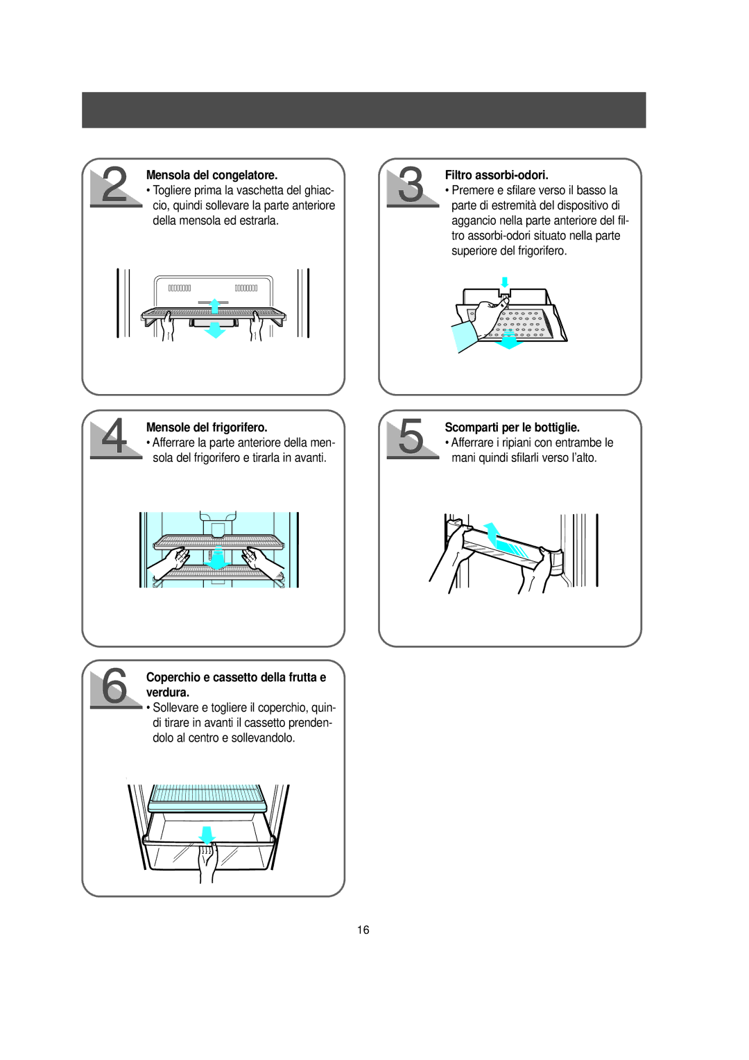 Samsung RT52EATG1/XET manual Mensola del congelatore, Coperchio e cassetto della frutta e verdura, Filtro assorbi-odori 