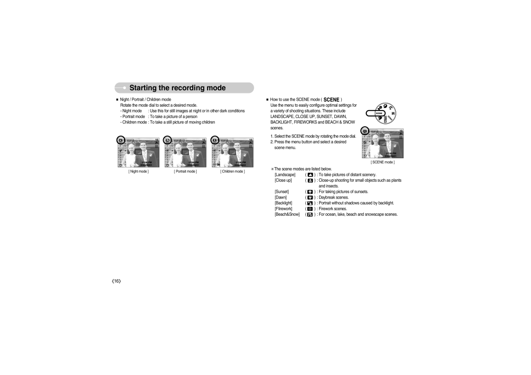 Samsung S700 manual Scene modes are listed below 