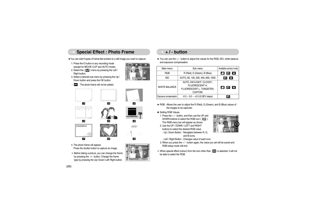 Samsung S700 manual Special Effect Photo Frame, + / button 