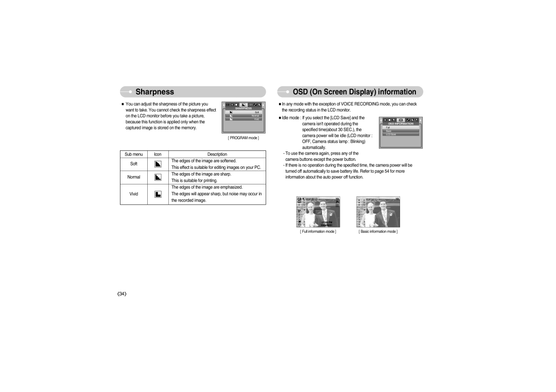 Samsung S700 manual Sharpness, OSD On Screen Display information 