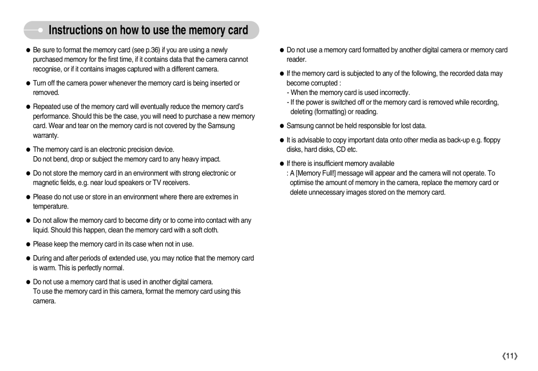 Samsung S730 manual Instructions on how to use the memory card 