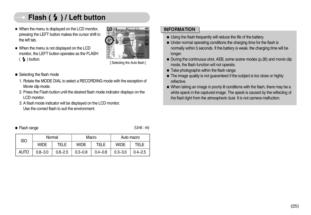 Samsung S730 manual Flash / Left button 