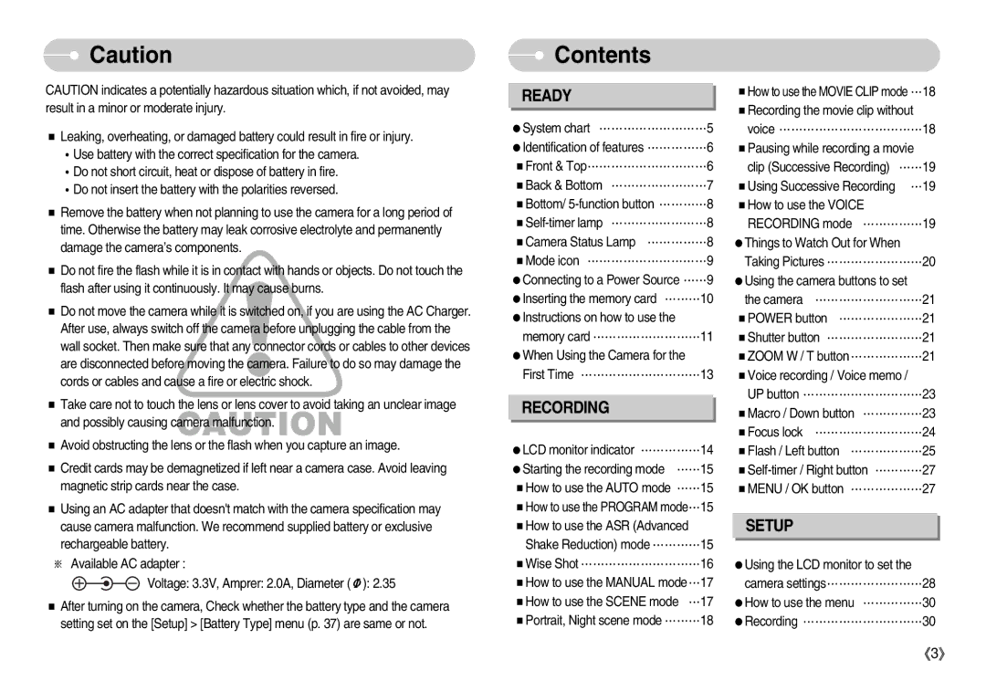 Samsung S730 manual Contents 