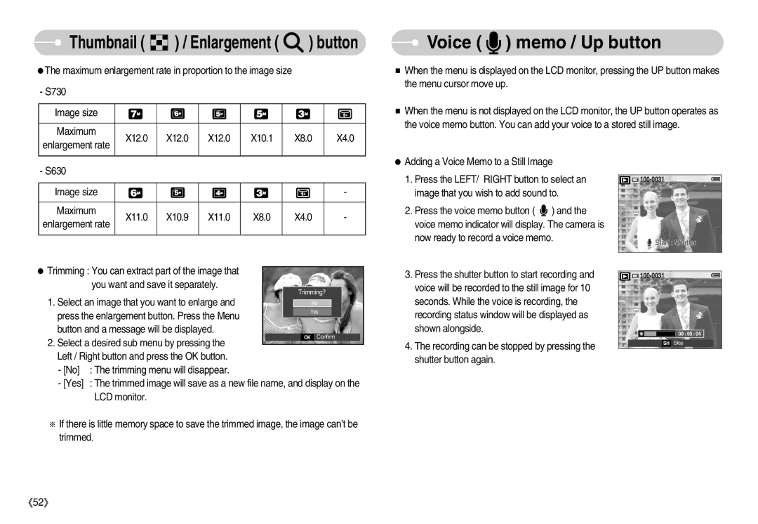 Samsung S730 manual Voice memo / Up button 