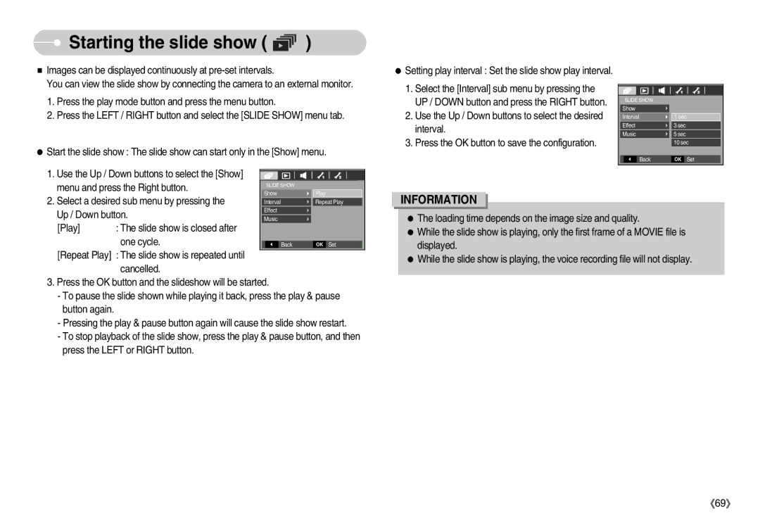 Samsung S730 manual Starting the slide show 