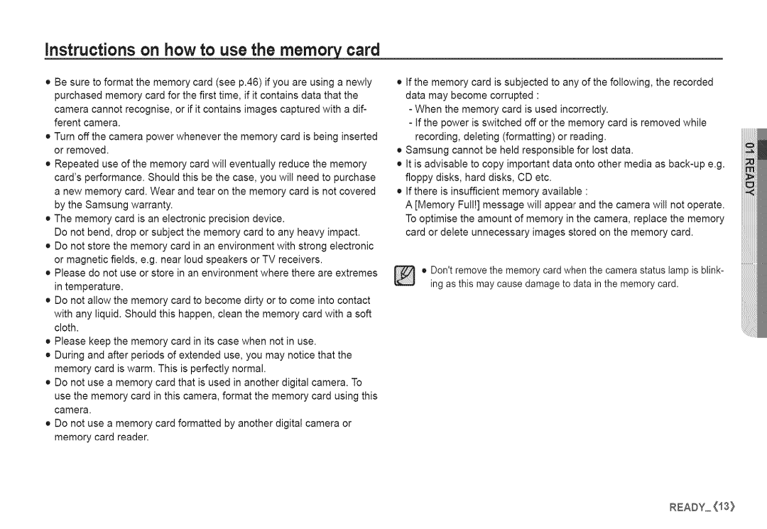 Samsung S760 manual Instructions on how to use the memory card 