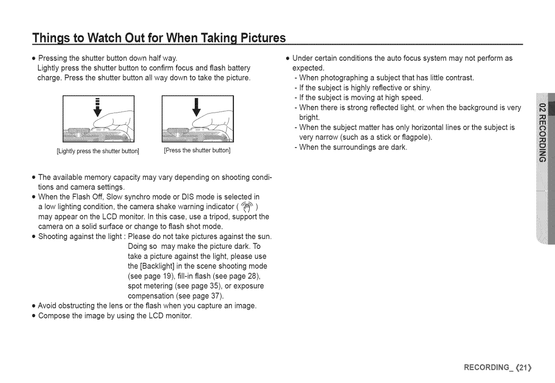 Samsung S760 manual Things to Watch Out for When Taking Pictures 