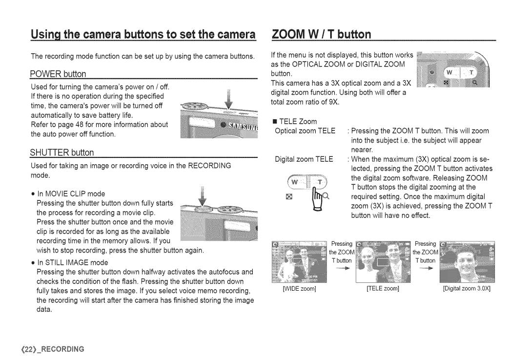 Samsung S760 manual Using the camera buttons to set the camera, Power button, Shutter button 