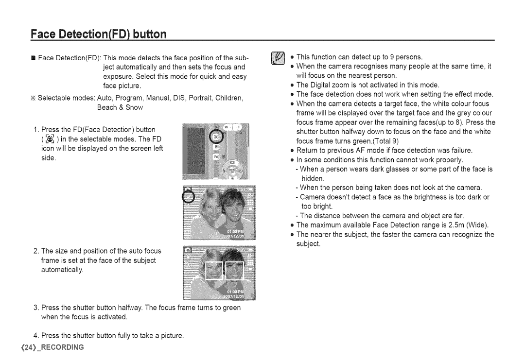 Samsung S760 manual Face Detection FJFDbutton 