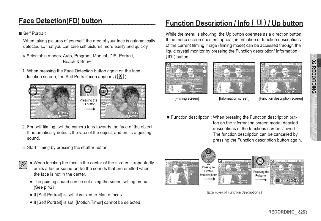 Samsung S760 manual Face DetectionFJFDJbutton, Function Description / Info IEI / Up button 