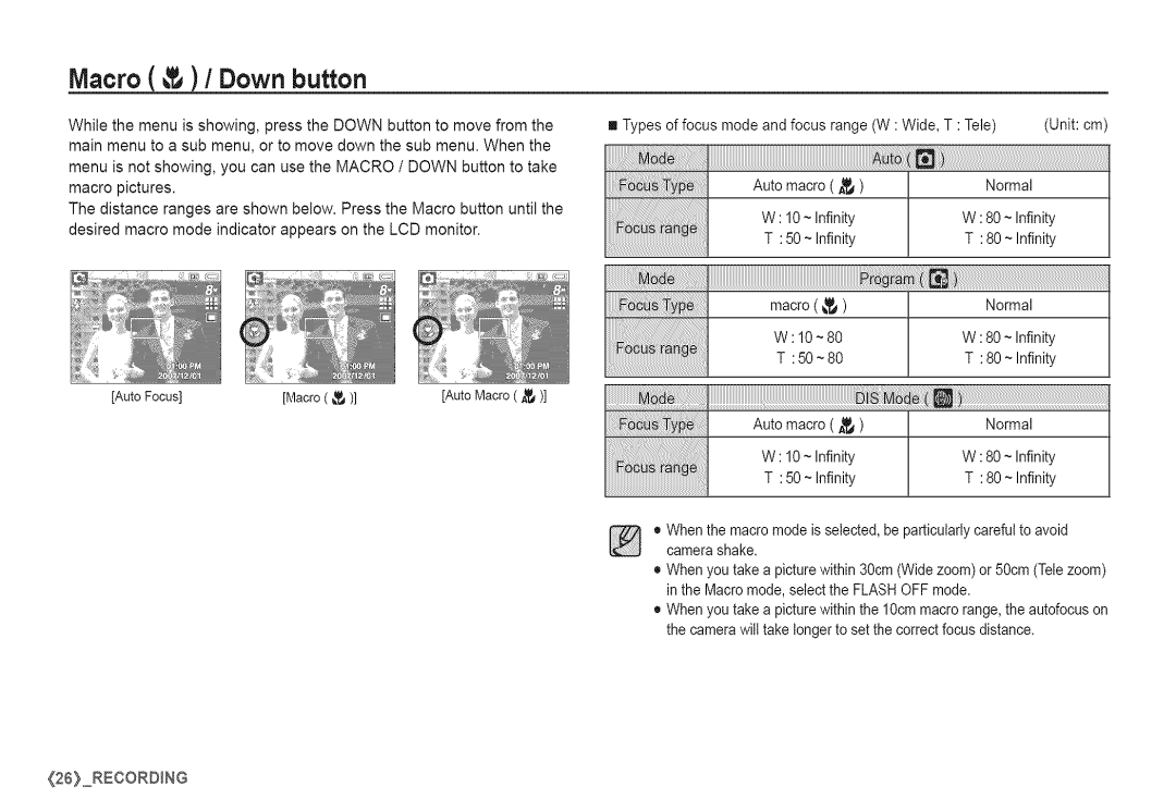 Samsung S760 manual Macro / Downbutton 