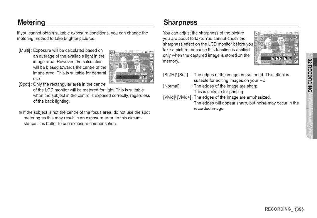 Samsung S760 manual Metering, Sharpness 