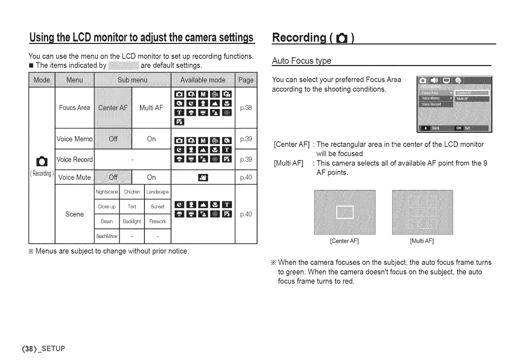 Samsung S760 manual Usingthe LCDmonitorto adjustthe camerasettings Recordingj 