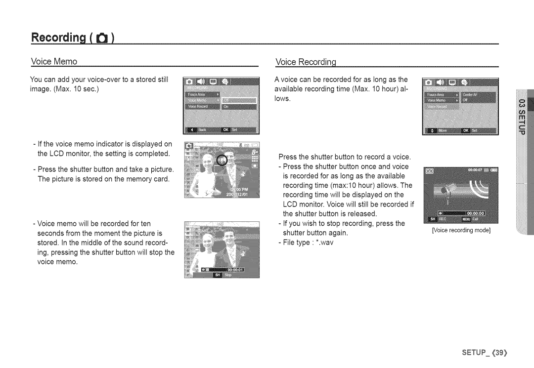 Samsung S760 manual Voice Memo, Voice Recordin9 