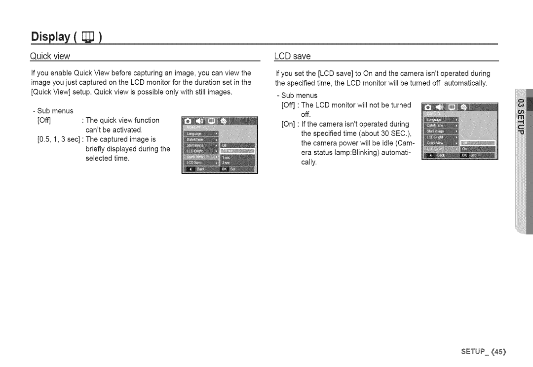 Samsung S760 manual Quick view, LCD save 