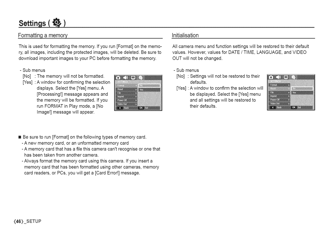 Samsung S760 manual Formattin, Initialisation 