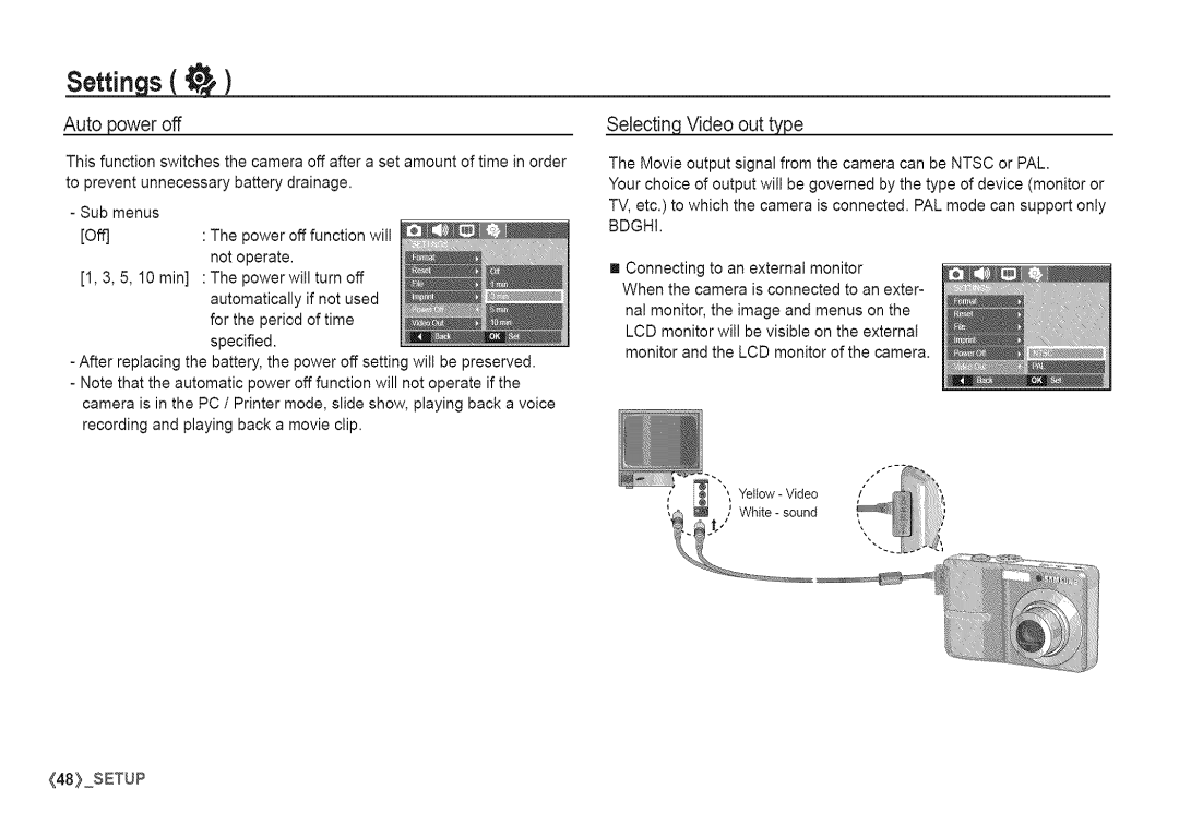 Samsung S760 manual Auto power off, Video out type 