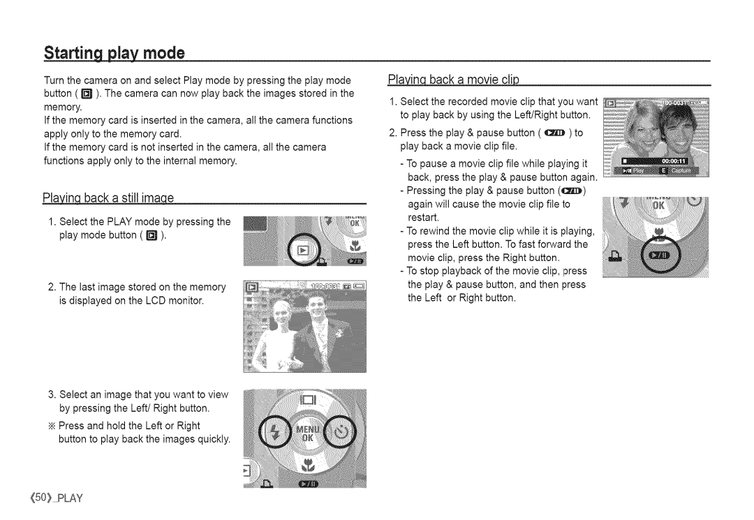 Samsung S760 manual Starting.pv mode, Playiqback a still ima, Back a movie clip 