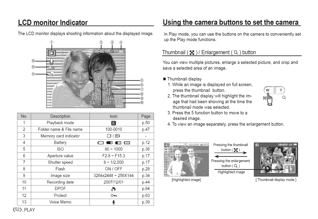 Samsung S760 manual Thumbnail X / Enlargement o, button 