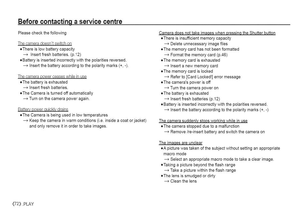 Samsung S760 manual Before contacting a service centre 