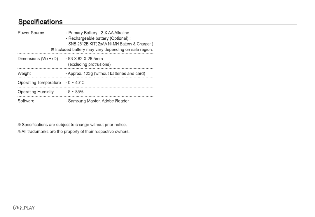 Samsung S760 manual ¢ Play 