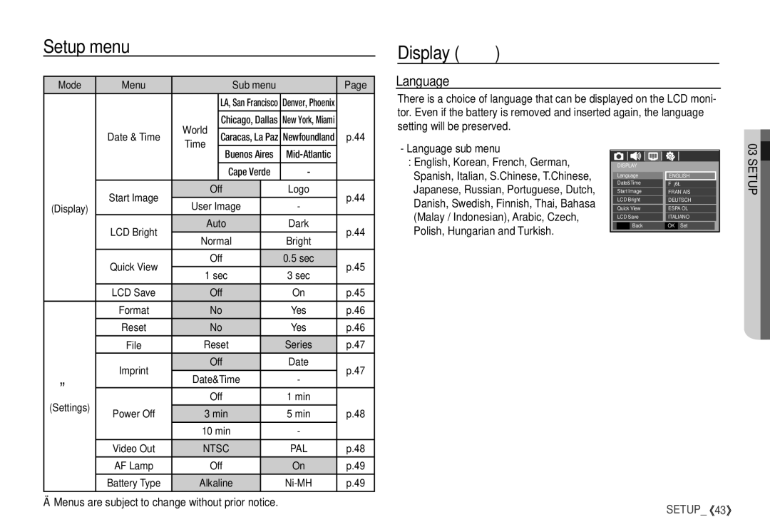 Samsung S760 manual Display, Language sub menu 