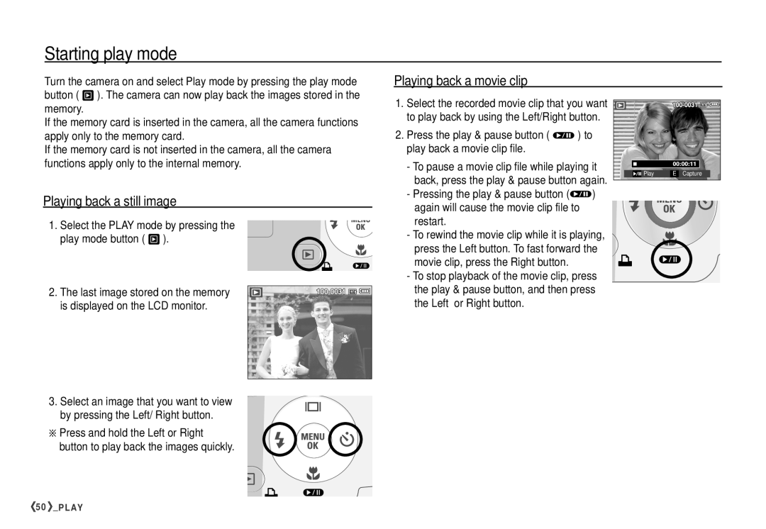 Samsung S760 manual Starting play mode, Playing back a movie clip, Playing back a still image 