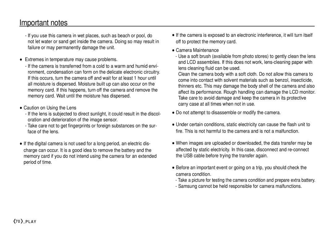 Samsung S760 manual Extremes in temperature may cause problems, Do not attempt to disassemble or modify the camera 
