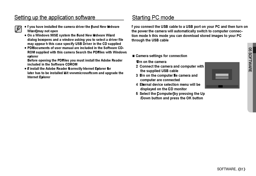 Samsung S760 manual Starting PC mode 