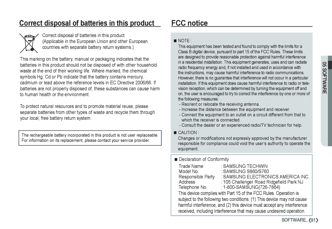 Samsung S760 manual FCC notice 