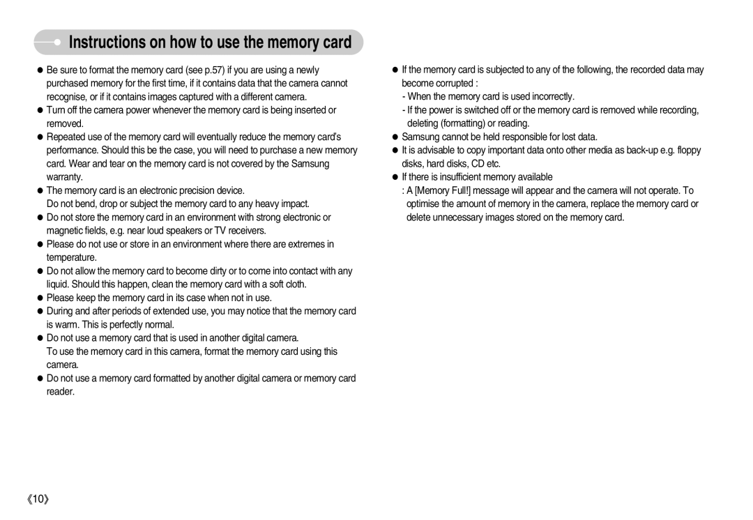 Samsung S830 user manual Instructions on how to use the memory card 