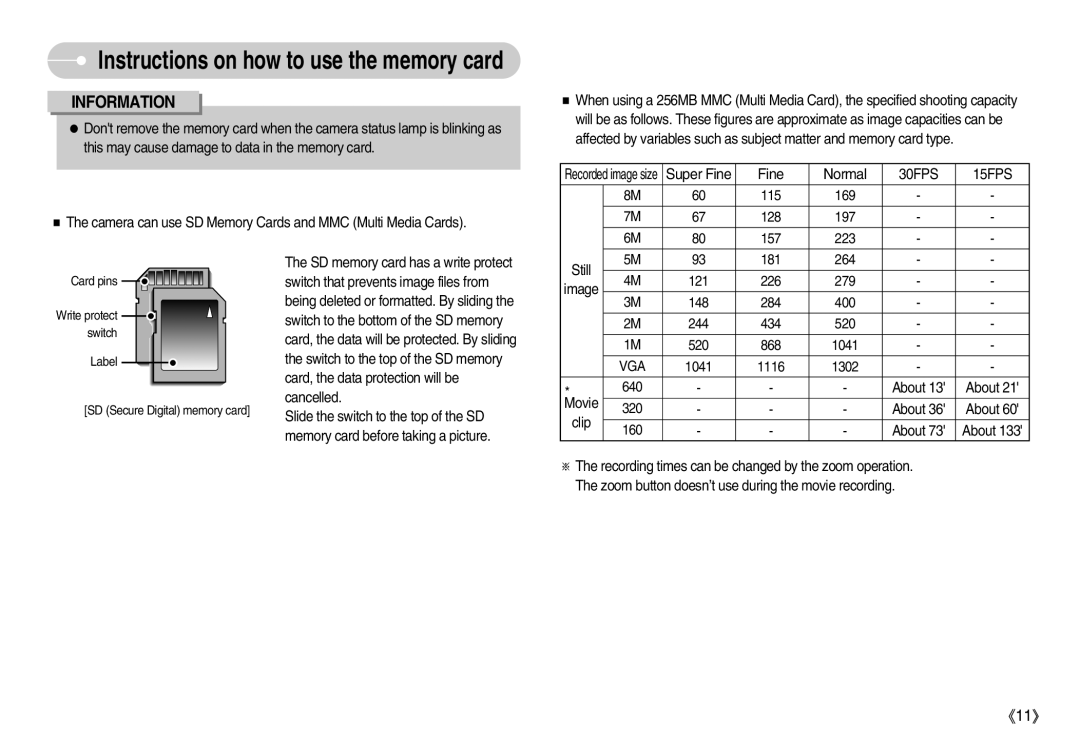 Samsung S830 user manual 30FPS 15FPS, Vga 