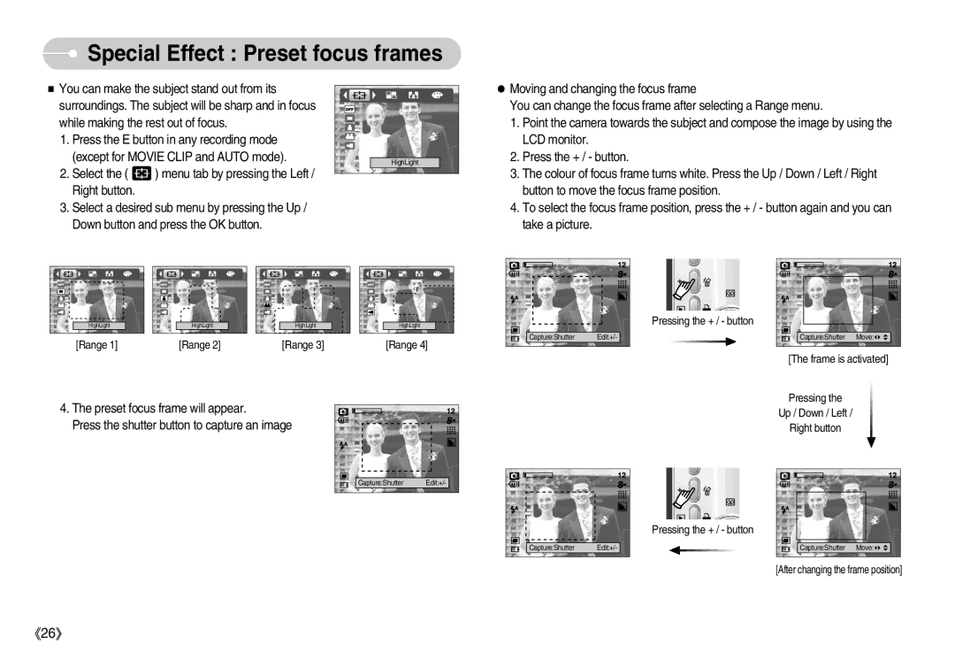 Samsung S830 user manual Special Effect Preset focus frames 
