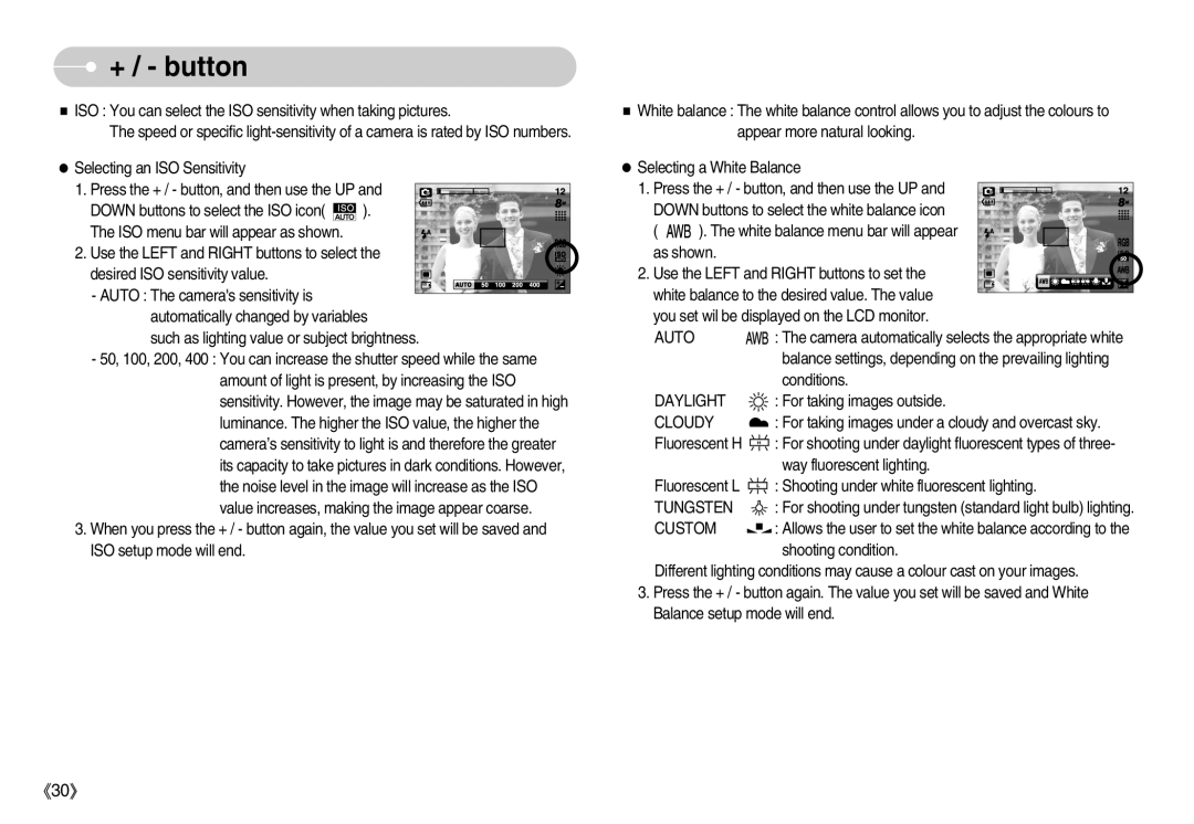 Samsung S830 user manual Daylight, Cloudy, Tungsten 