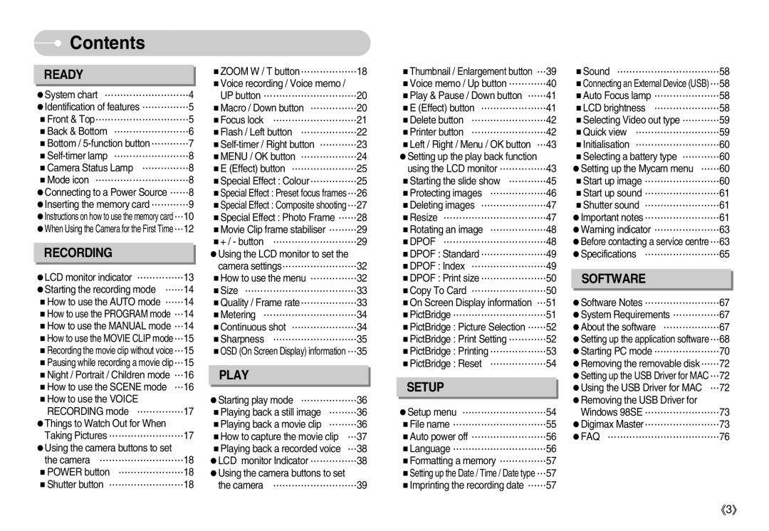 Samsung S830 user manual Contents 