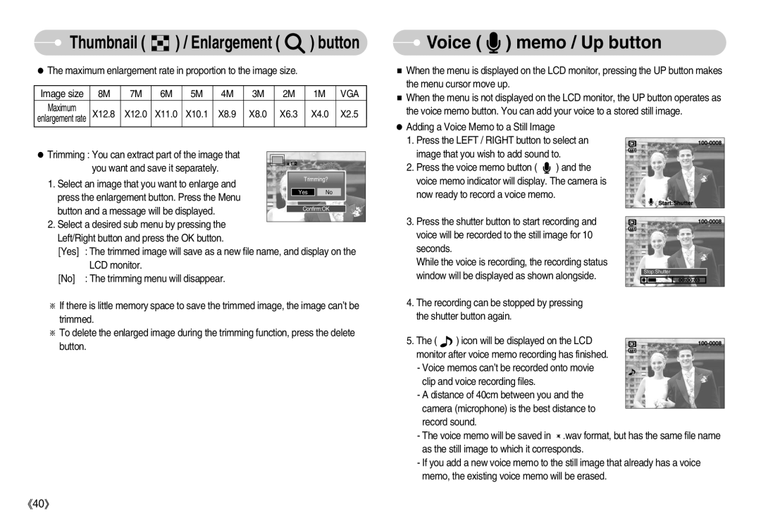 Samsung S830 user manual Voice memo / Up button, Vga 