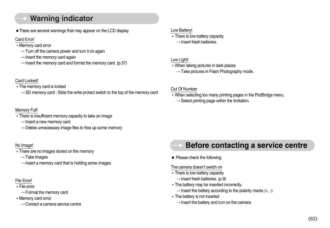 Samsung S830 user manual Before contacting a service centre 