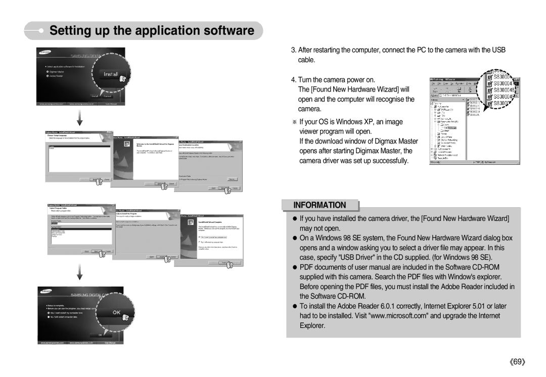 Samsung S830 user manual Setting up the application software 