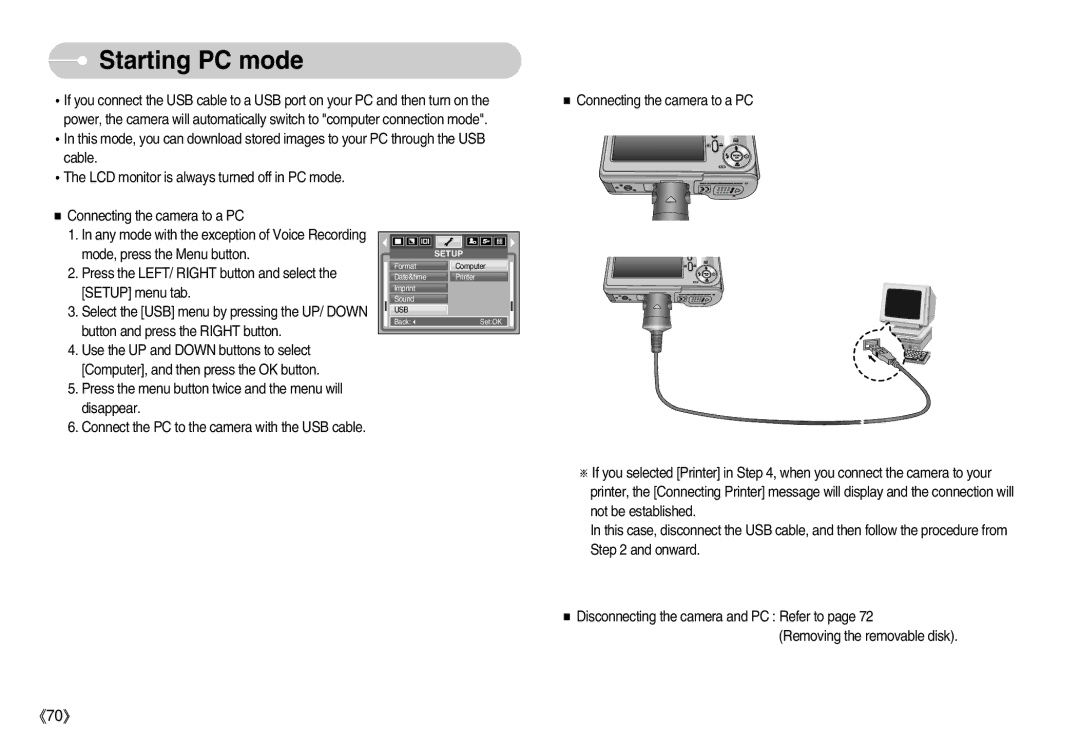 Samsung S830 user manual Starting PC mode 