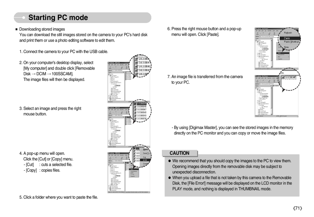 Samsung S830 user manual Starting PC mode 